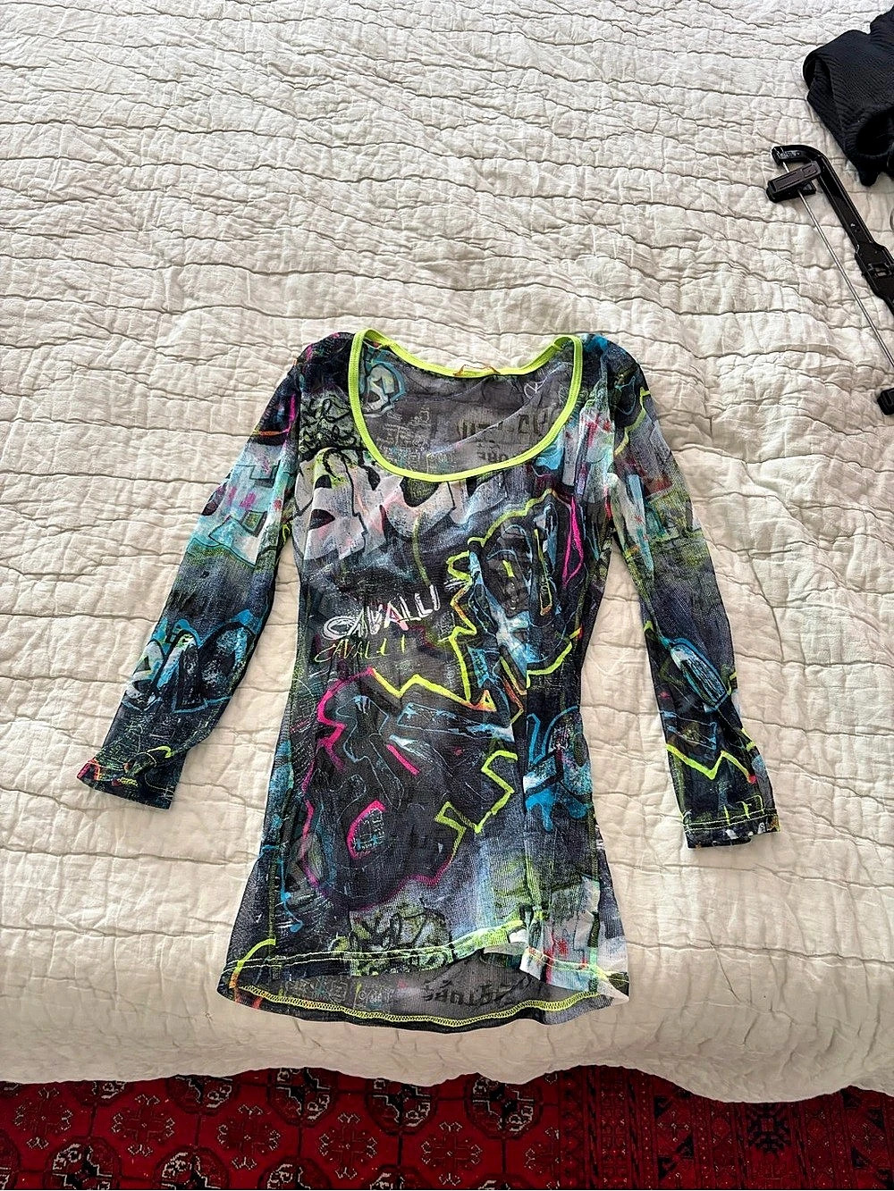 Cavalli Abstract Long Sleeve Top in Black & Multicolor Like New